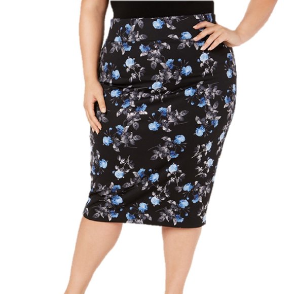Alfani Plus Size Lively Rose Printed Scuba Skirt - Picture 1 of 8